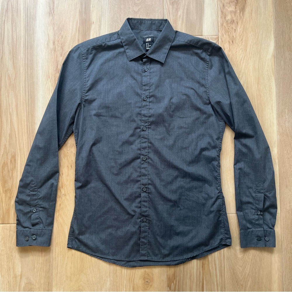 H&M Men's Dark Gray Dress Shirt Long Sleeve Medium